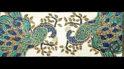 Peacock Design Table Runner Fancy Beaded Table Runner Wedding Tableware 13X36 In - Image 1 of 4