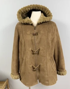 Croft & Barrow Woman Vegan Suede & Fur Coat Plus 2X Brown W/ Toggle Buttons Boho - Picture 1 of 11