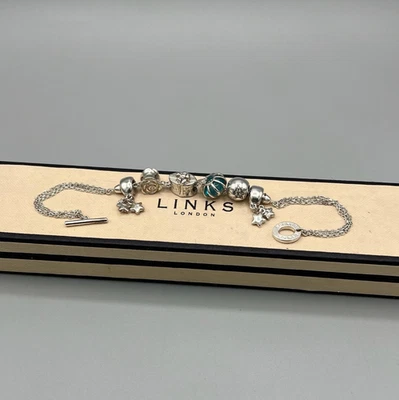 Links of London 2012 Silver T-Bar  Bracelet with Six Charms with Box - Image 1 of 4