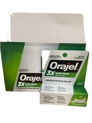 QTY:6 Orajel 3X Medicated Gum Pain Gel, Immediate Pain Relief, 0.42 oz BB:2022 - Image 1 of 3