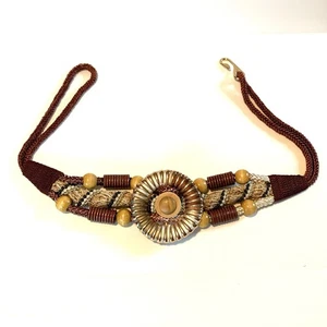 Vintage Amulett Gürtel 80er Chic Perlen Harz 3D Mitte Medaillon Stretch Kordel Haken - Bild 1 von 7