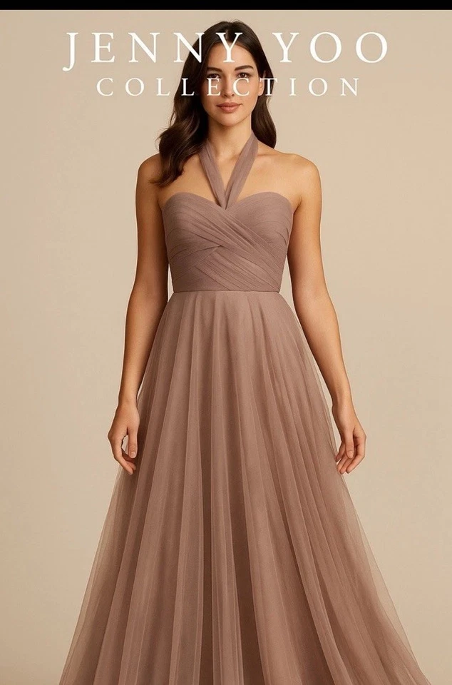 全新带标签! Jenny Yoo Mauve 粉色薄纱礼服 4 码伴娘长正式婚礼 — 第 1/4 张图片