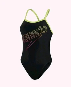 Speedo Placement Thinstrap Muscleback Badeanzug - schwarz/grün Größe 16 - Bild 1 von 4