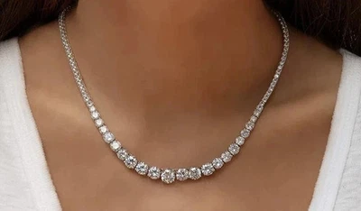 10CT Round Cut Lab Created Diamond Women's Tennis Necklace 14K White Gold Plated - Image 1 of 3