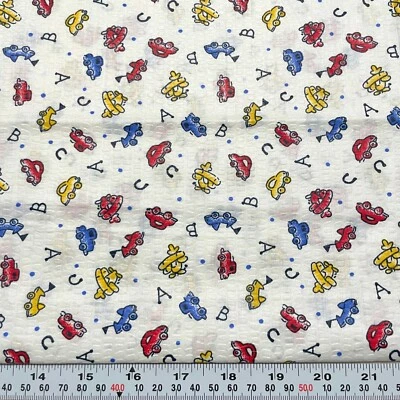 Transportation ABC's Polka Dots White Seersucker Fabric Remnant 14" x 43" - Image 1 of 2