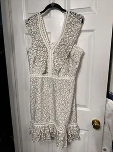 Anthropologie Moulinette Soeurs Large P lace IVORY Black Sundress Ruffled Hem - Picture 1 of 9