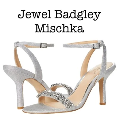 Jewel Badgley Mischka Dallyce Silver Glitter Stiletto Heels Size 8 1/2 - Image 1 of 4