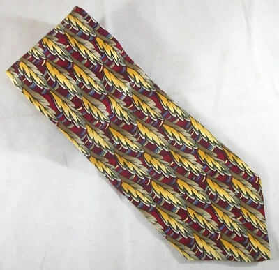 COCKTAIL COLLECTION Red & Gold Leaves Ice Beer Silk Neck Tie 57" L x 4" W (E966) - Image 1 of 3
