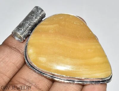 Colgante de piedras preciosas de calcita amarilla de 2,1" enchapado en plata 925 U487-A121 Foto 1 de 4