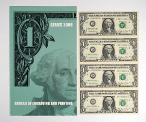 UNCUT SHEET OF 4 - SERIES 2006 $1 FEDERAL RESERVE NOTES, CLEVELAND DISTRICT - Picture 1 of 3