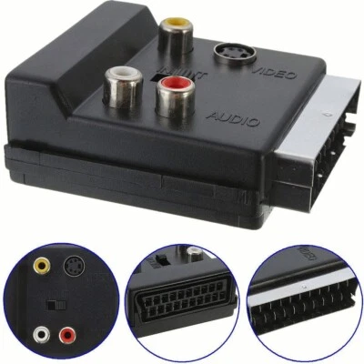 21Pin SCART Male to 3RCA Female Head S-video Adapter SVHS Connecter With Switch - Image 1 of 4