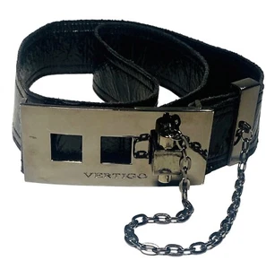 Vertigo Black Belt Bar Block Chain Shiny Fabric Y2K Retro Chic Size 32”-34” - Picture 1 of 16