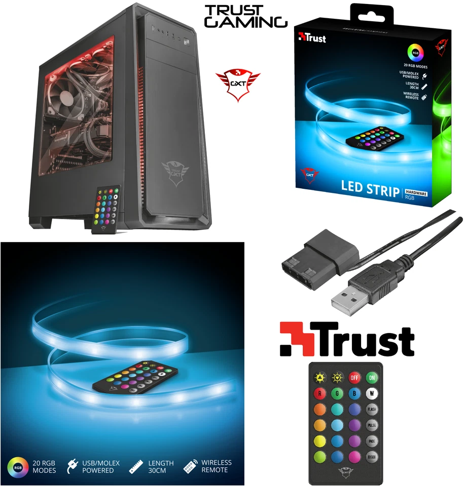 Striscia Led Illuminata RGB STRIP adesiva x Case del PC Alimentazione USB Molex - Immagine 1 di 4