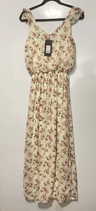 Mela London Lemon Cream Floral Chiffon Maxi Dress Size UK 10 Bnwt - Picture 1 of 5