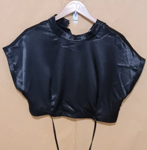 Boohoo Womens Short Sleeve NWT Satin Strap TOP ONLY Crop Black Size 16 - Picture 1 of 11