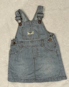 OSH KOSH B'Gosh Blue Striped Vestbak Bib Overalls Denim Dress Girls Sz 24 Months - Picture 1 of 4