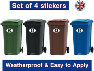 Wheelie Bin House Number Stickers - White - Super Sticky - A set of 4 Stickers - Picture 1 of 7