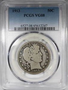 1913 Barber Half Dollar PCGS VG8 Better Date 50C Low Grade Condition - Picture 1 of 2