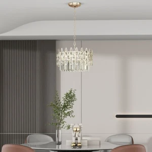 Modern Luxury Crystal Chandelier Round Flush Mount Pendant Ceiling Light 3 Color - Picture 1 of 20