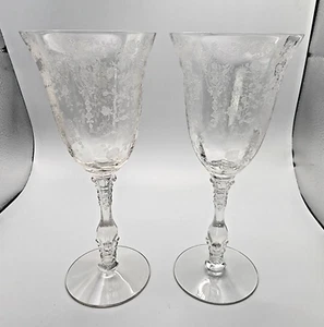 Cambridge Glass Rose Point Clear Etched Crystal Stemmed Water Goblets 10 oz VTG - Picture 1 of 15