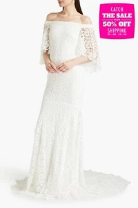 RRP €1556 THEIA Lace Wedding Gown US6 UK10 IT42 M Flared Sleeve Off Shoulder - Bild 1 von 6