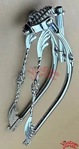 20" Vintage Lowrider BENT Bike Spring Fork WING Cage Square Twisted Bars Chrome. - Picture 1 of 1