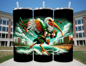 Miami Hurricanes Stainless Steel Tumbler With Metal Straw - 20 Oz Bird Storm - Picture 1 of 3