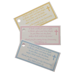 Personalised Christening Communion Candle Favour Tags Labels Poem Baptism - Picture 1 of 1