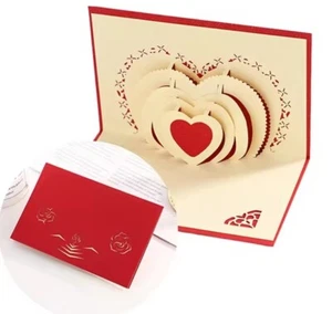 Valentines Day Anniversary Card 3D Pop Up Love Heart Red Rose Greeting Cards UK - Picture 1 of 4
