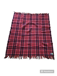 Vintage Pendleton Red Plaid 100% Pure Virgin Wool Fringed Blanket U.S.A - Imagen 1 de 8