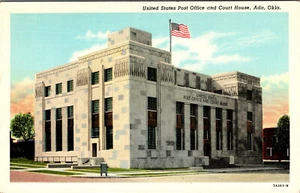 ADA, OKLAHOMA - UNITED STATES POST OFFICE & COURT HOUSE - VINTAGE POSTCARD - Imagen 1 de 2