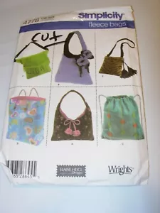 CRAFTS CUT SIMPLICITY 4778 Sewing Pattern PURSE HANDBAG TOTE SHOULDER FLEECE - Picture 1 of 3