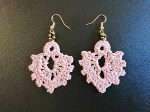 Boucles d'oreilles rose crochet coton et perles de rocaille Fait Main (241107) - Imagen 1 de 4