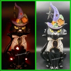 Blue Sky Clayworks BLACK CAT WITCH MAGICAL WARLOCK Tealight Candle House New - Picture 1 of 17