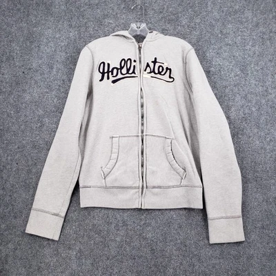 Hollister Hoodie Womens L Large Gray Spell Out Logo Fleece Full Zip Surfer Y2K - Image 1 of 4