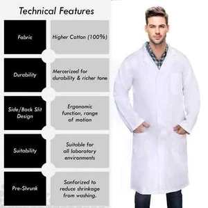 DR Uniforms Unisex Lab Coat White (100% Cotton) - Picture 1 of 1