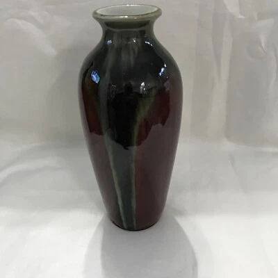 Jarrón de cerámica con grasa por goteo Elegant Expressions de 8 pulgadas rojo marrón y verde mezcla Foto 1 de 4