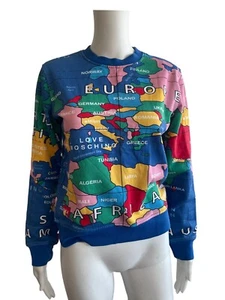 Moschino seltener blauer Weltkarten Pullover Gr. S Baumwolle Geschenk für Sie - Bild 1 von 4