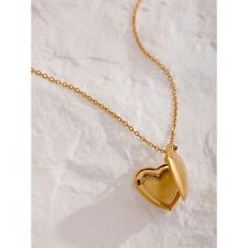 18k Yellow Gold Plated Heart Locket Pendant Charm Vintage Necklace Women Jewelry