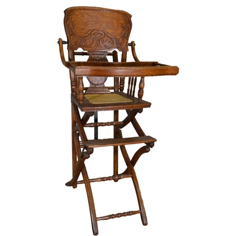 Antique High Chair, Victorian Stroller Oak Pressback Child's Chair #21238 Cover
