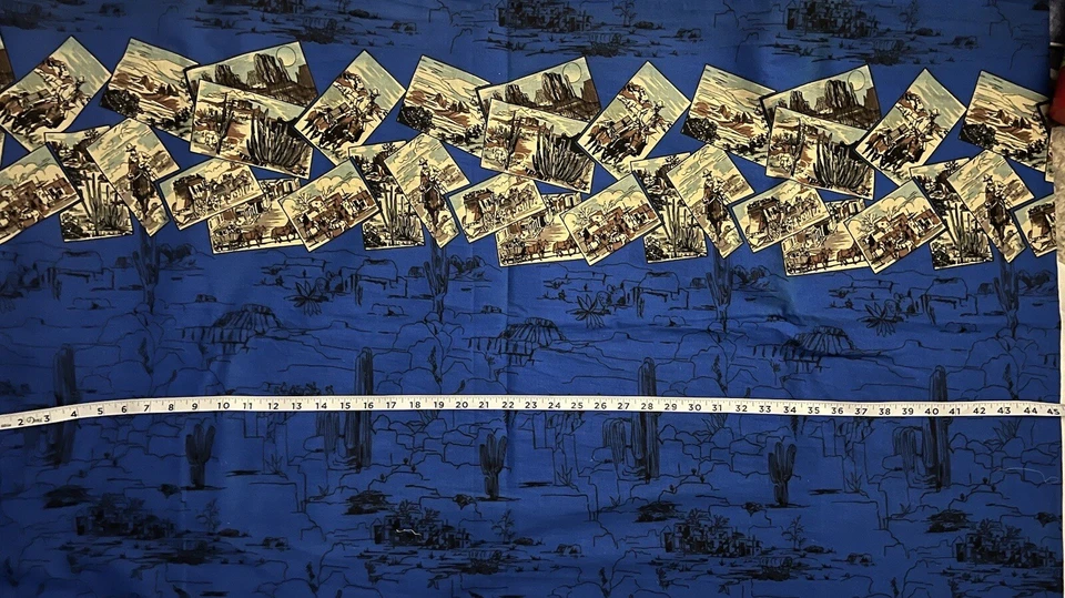 Wild West Cowboy Cotton Fabric BY THE YARD Blue 58"X36" 3 Yards  Available - Image 1 of 4