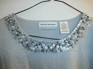 NWT ALFRED DUNNER PXL Silver Metallic Sweater Top SHORT Sleeve  - Picture 1 of 3