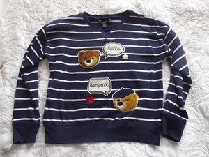 Ralph Lauren girls bear Blue and White Stripe Sweatshirt - Large 12-14 years - Picture 1 of 5