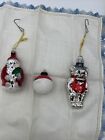 Vintage Mercury Glass Set Of 3 Santa, Bear, And Ball Christmas Ornaments Frosted