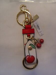 NWT Coach HEART CHERRY Leather & Coated Canvas Trigger Snap Bag Charm Key Ring