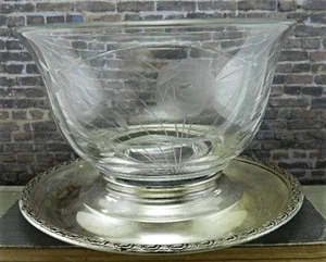 Vintage Frank M. Whiting & Co Talisman Rose Sterlingsilber & Glas geteilt Schale - Bild 1 von 9