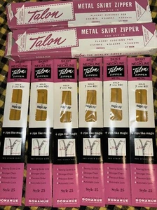 6 Lot New TALON ZIPPERS Gold 7” Metal Pant/Skirt Neckline Magic Zip Open End NOS - Picture 1 of 6