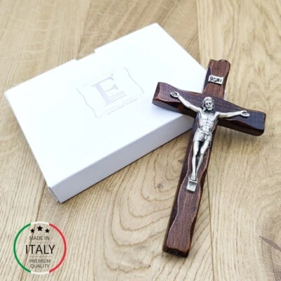 Crocifisso da Parete - Artigianale Made in Italy Cristo e INRI Placcati Argento - Immagine 1 di 4