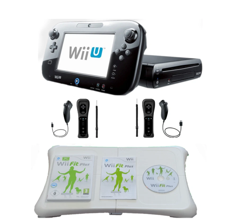 Nintendo Wii U Konsole Schwarz 2x Remote & Nunchuck  Wii Fit Plus Balance Board - Bild 1 von 1