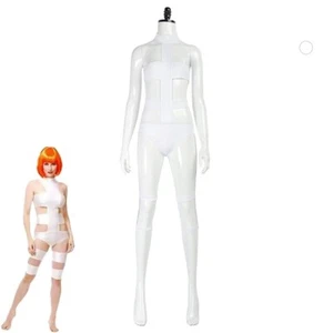 The Fifth Element Leeloo Cosplay White Bodysuit Strapless Lanyard Tights Pants - Picture 1 of 12